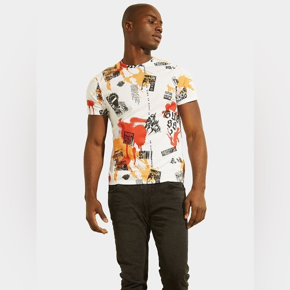 New GUESS T-shirt with multicolor print SZ L - Picture 6 of 8